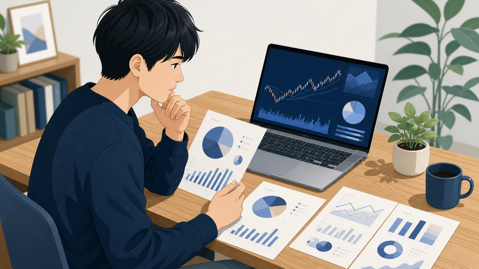 チャートを分析する投資家のイラスト