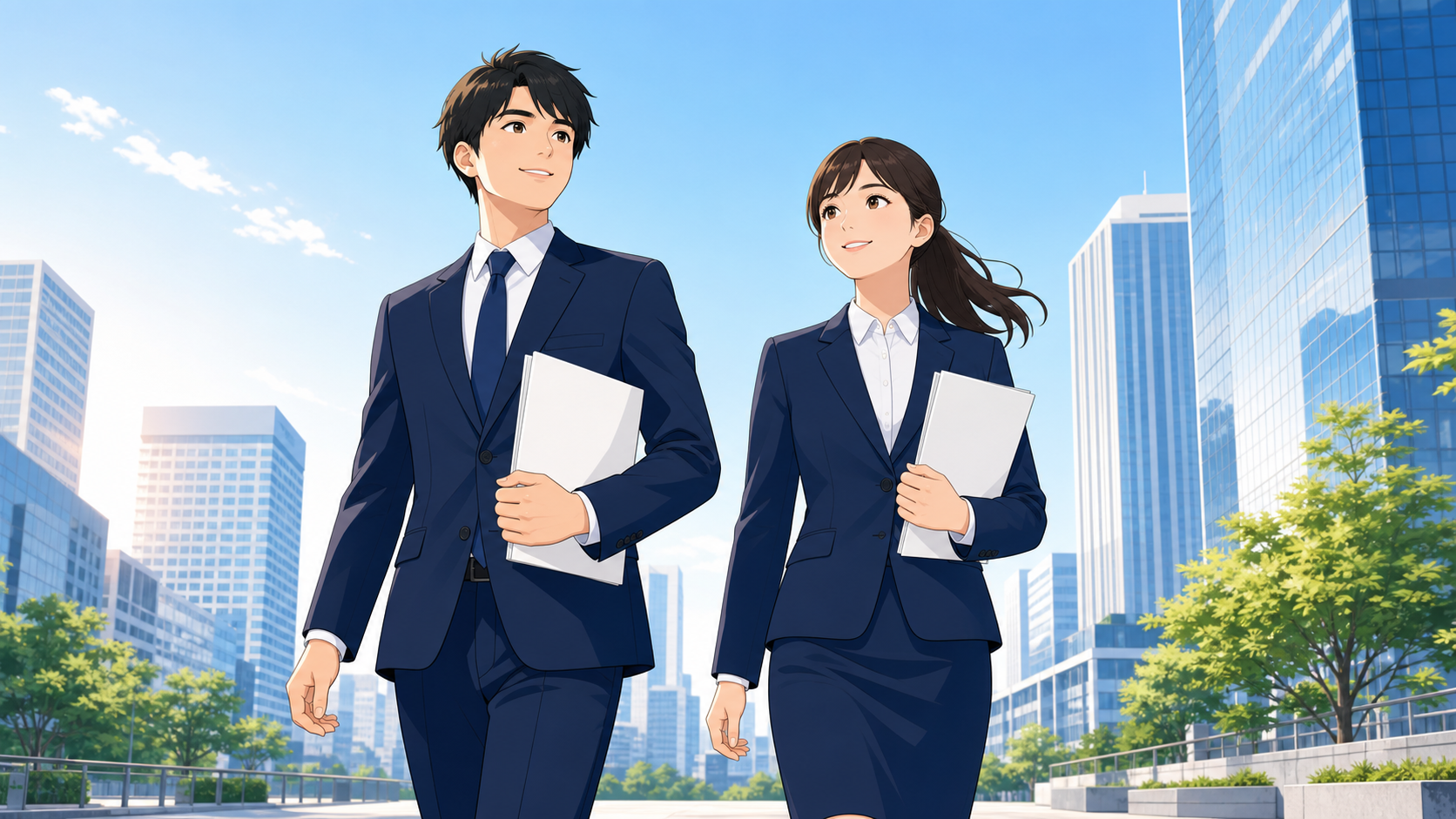 オフィス街を歩く就活生のイラスト